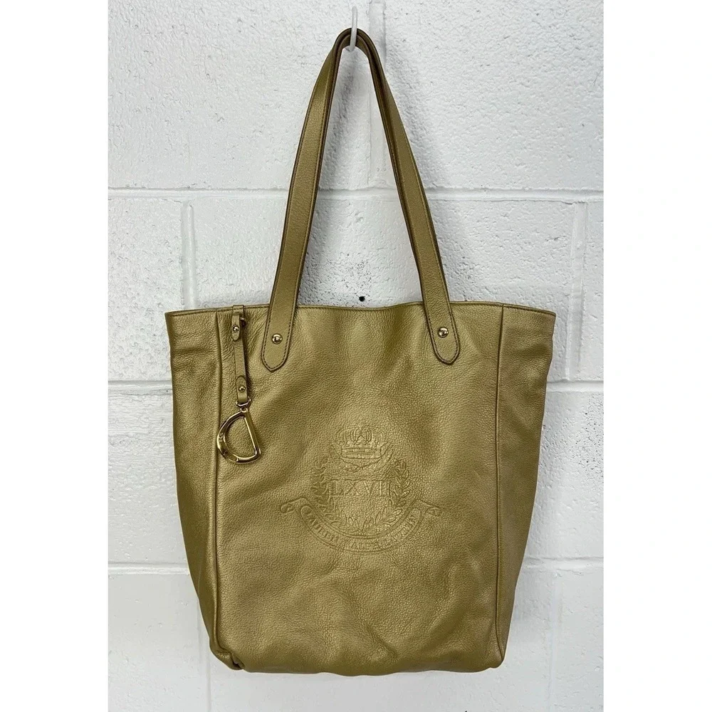 Lauren Ralph Lauren Metallic Gold Magnetic Closure Leather Tote Shoulder Bag‎